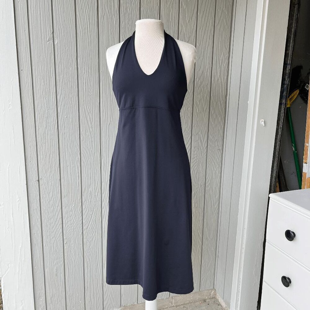 Patagonia Navy Halter Dress Open Back Tie Size M Travel Beach Casual